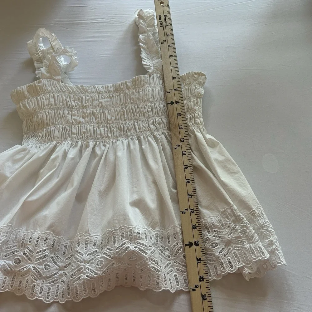 TORY BURCH White Smocked Lace Eyelet Ruffle‎ Boho Coastal Cowgirl Baby Doll Sz 8